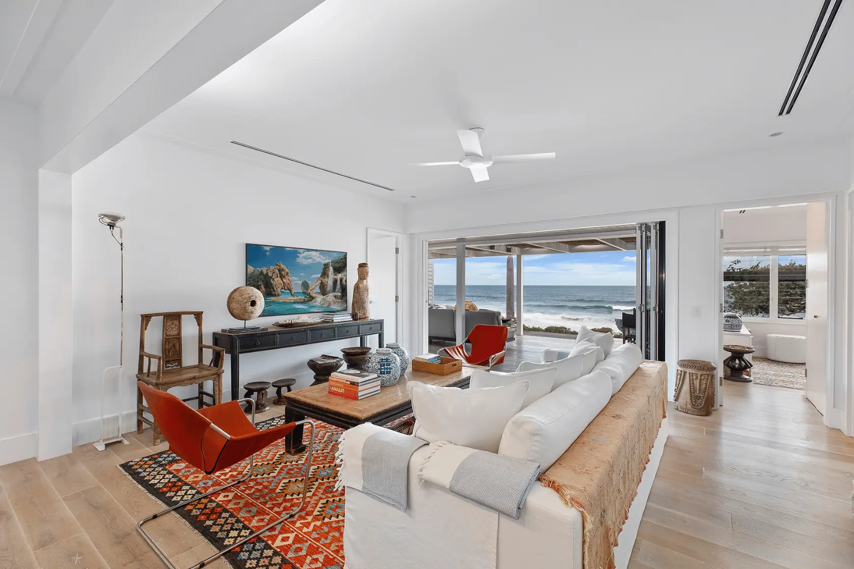 Renovated open plan beachside living area in a full home renovation on the Gold Coast