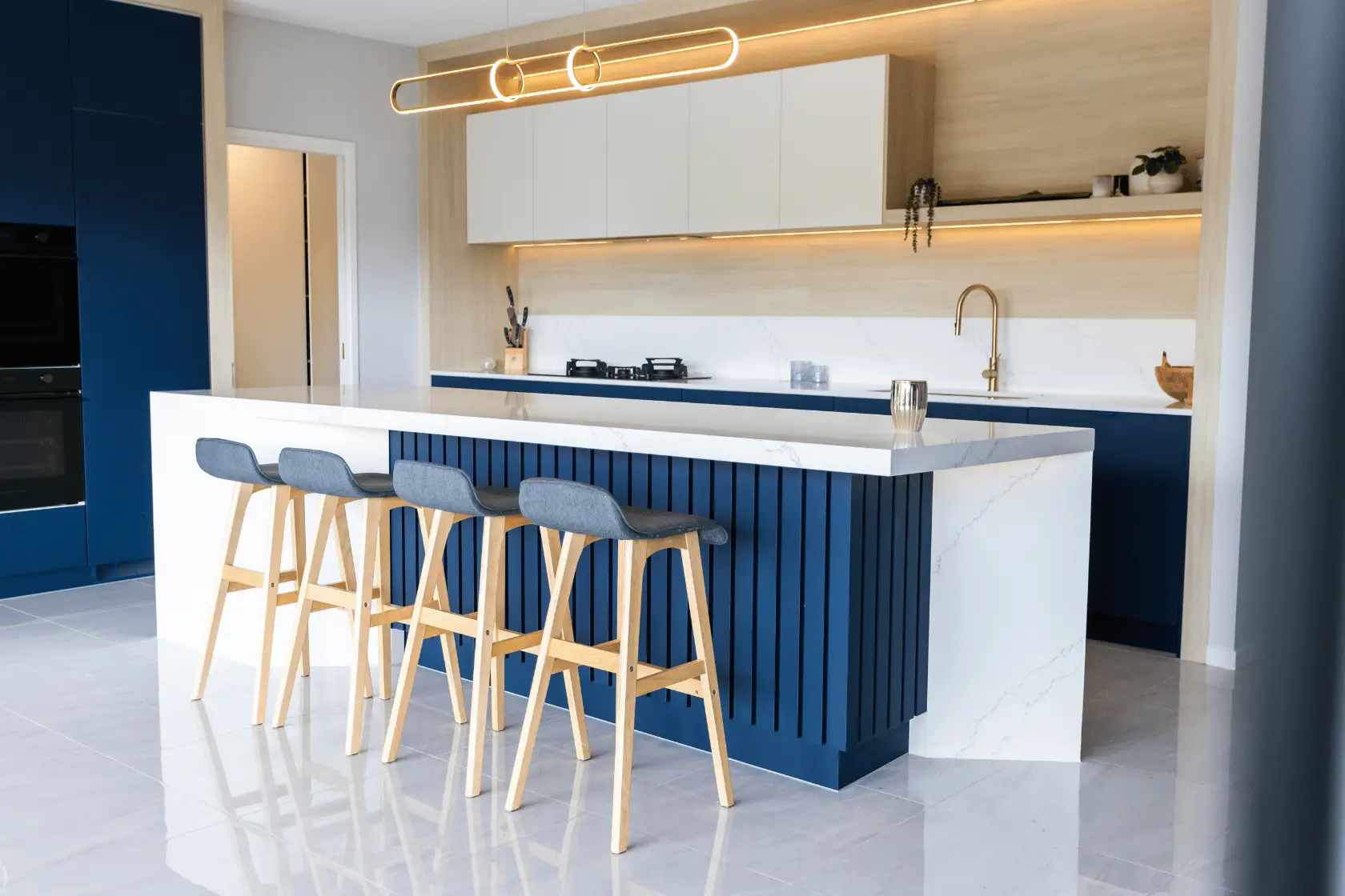 Updated kitchen and living space in a full home renovation